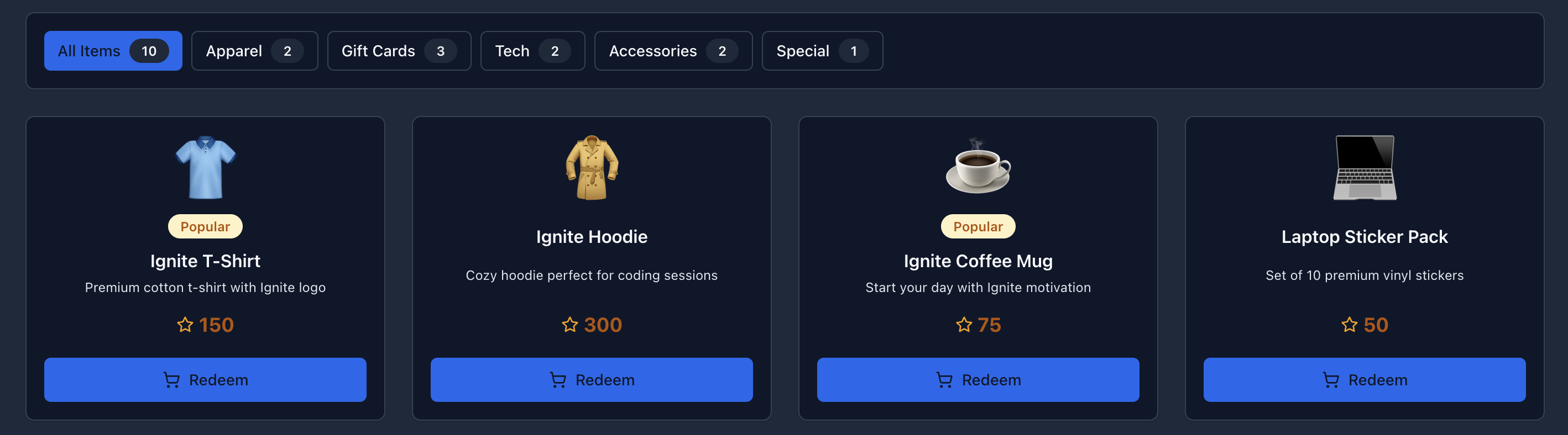 Ignite redeem points screenshot